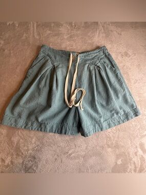 Light Teal Drawstring Linen-Cotton Blend Women's Shorts ~Sz Med Boating, Summer